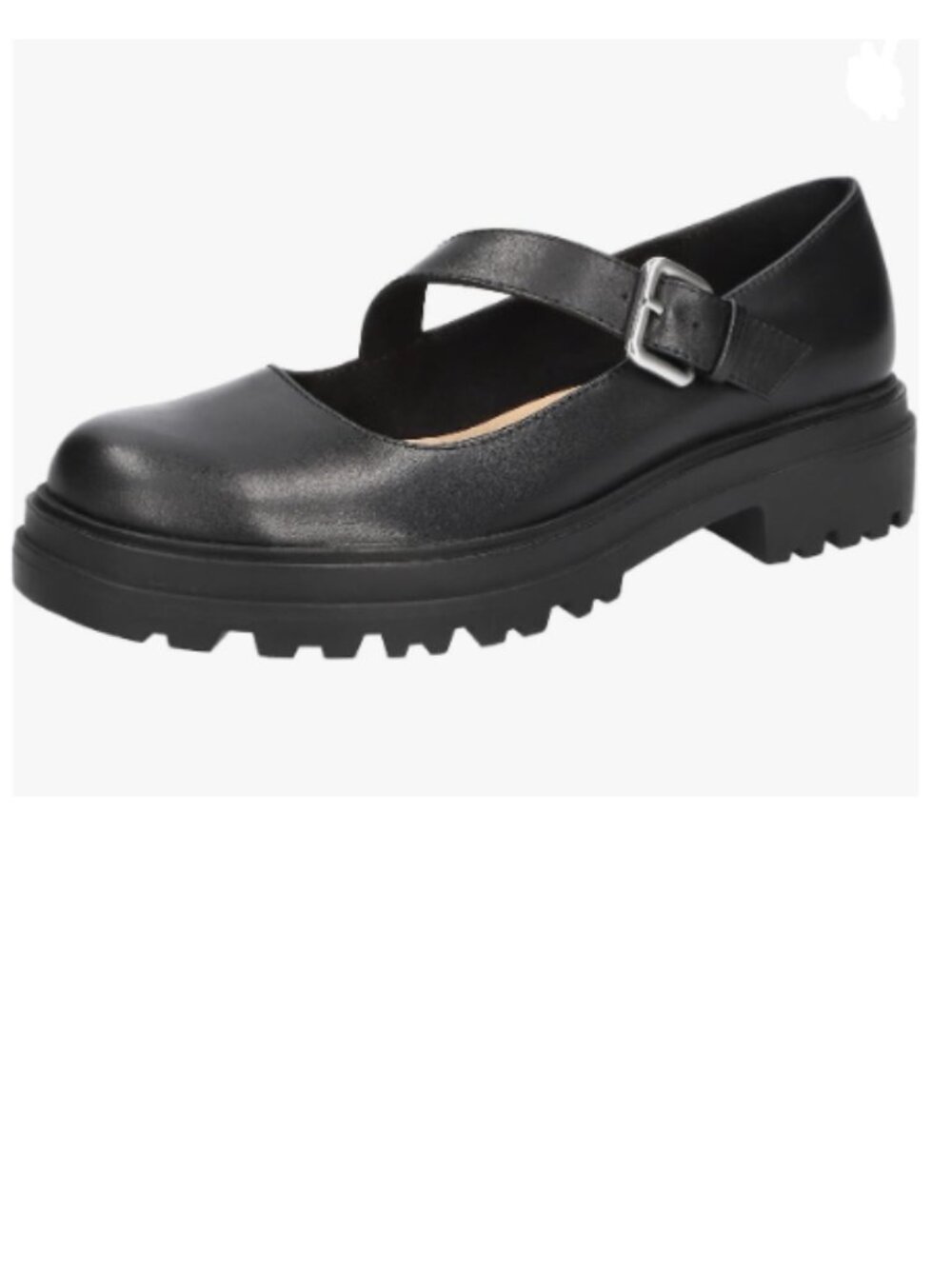 XYD Black Chunky Low Heel Mary Janes Lug Sole Round Toe Buckled Strap Shoes